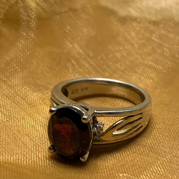 Garnet and Diamond Sterling Silver Ring with Gold Accents - Picture 4 of 7